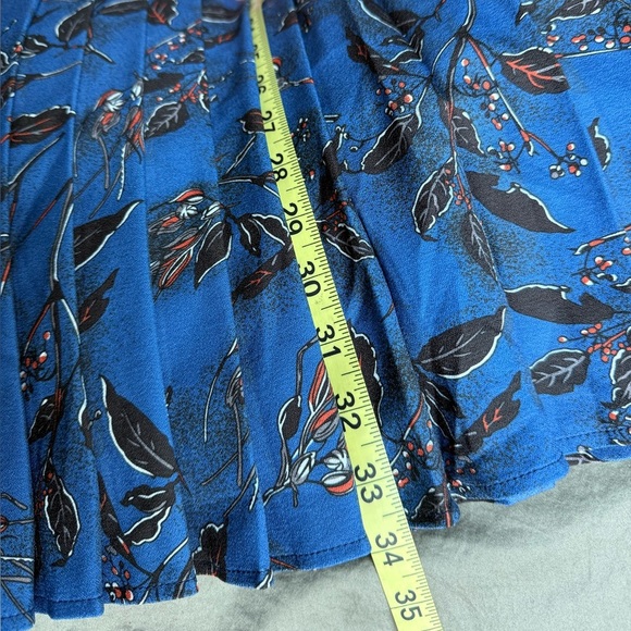 Blue Floral Long Sleeve Pleated Dress Womens S Coquette Girl Tennis Academia Y2K - Picture 8 of 8